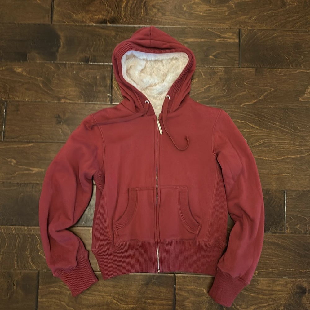 Fur lined hooded zip sweatshirt - like new!
